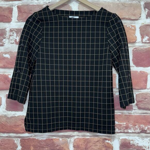 J Jill Ponte Top Women's XS Black Tan Windowpane Plaid Casual Career Shirt - Picture 6 of 8
